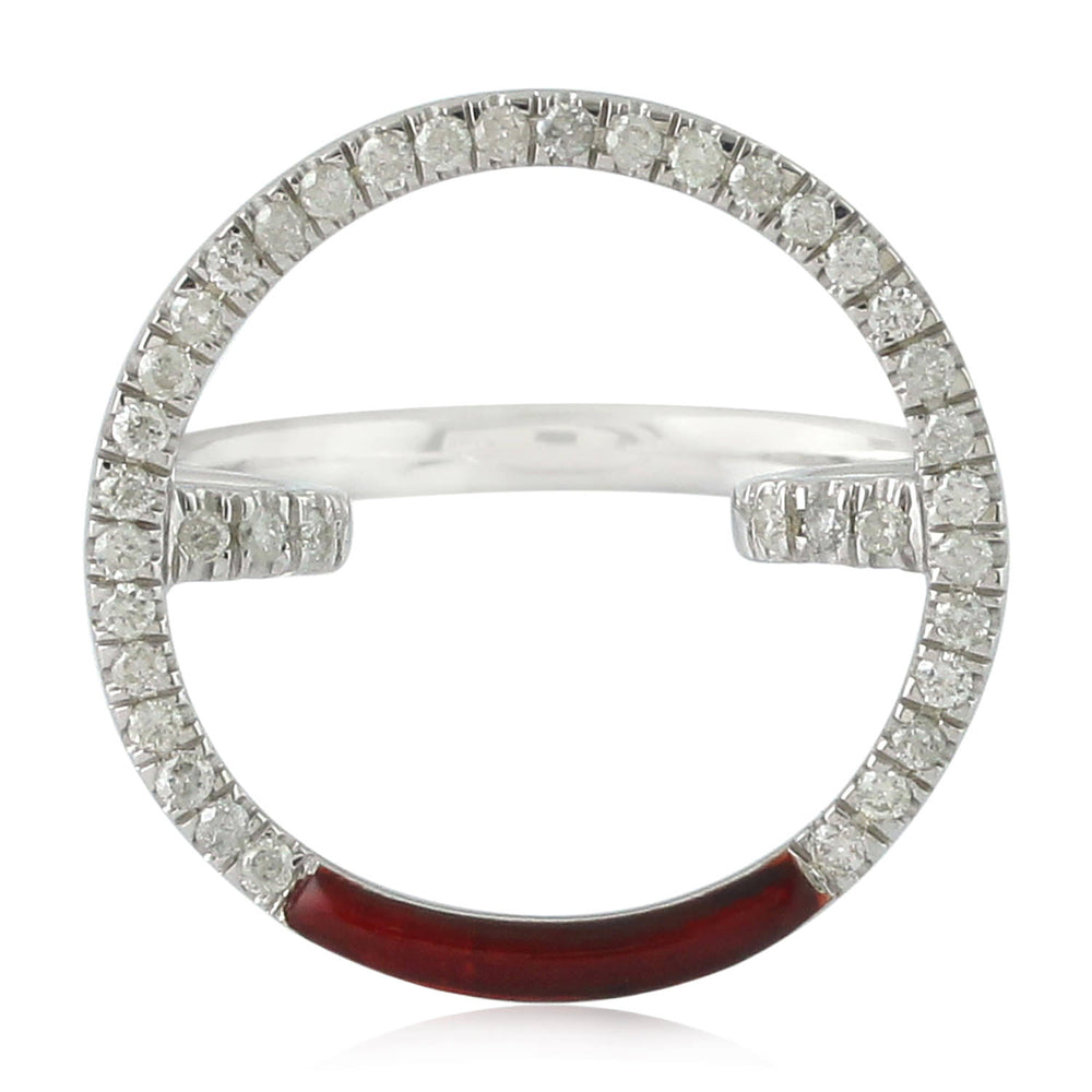Pave Diamond 14k White Gold Cocktail Ring Enamel Circle Fashion Jewelry