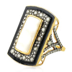 Cocktail Ring Sterling Silver Pave Diamond Mother Of Pearl 18K Gold Enamel Jewelry