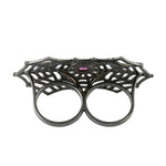 Pave Diamond Ruby Vintage Style Spider Web Two Finger Ring Sterling Silver Gift