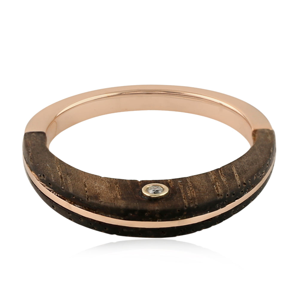 Natural Diamond Band Ring 14K Rose Gold Wood Jewelry Gift
