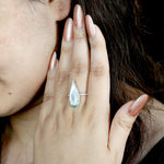 Designer Ring Birthstone June Pearl Emerald 18k White Gold Gemstone Jewelry