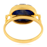 Handcarve Sapphire Diamond Vintage Ring In 18k Yellow Gold