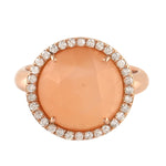 Peach Moonstone Diamond Cocktail 18k Rose Gold Ring