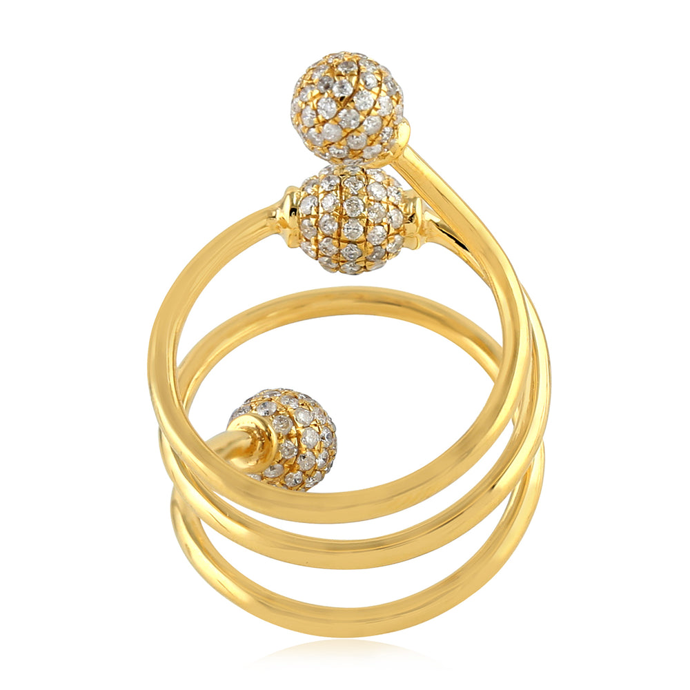 Solid 18K Yellow Gold Pave Diamond Spiral Ring Designer Jewelry