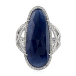 Cocktail Ring Sapphire Diamond 18K White Gold Jewelry Gift