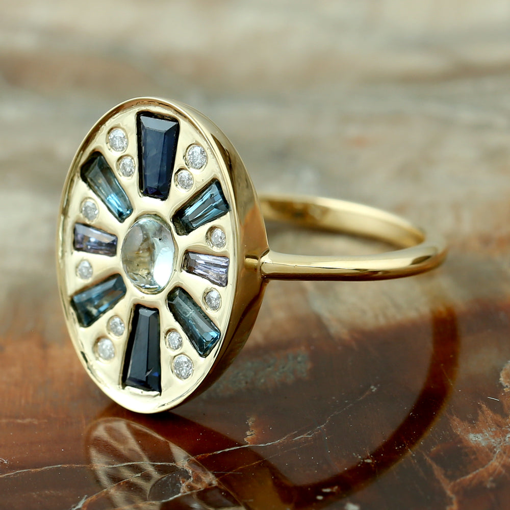 Tapered Baguette Sapphire Handmade Ring In 18k Gold