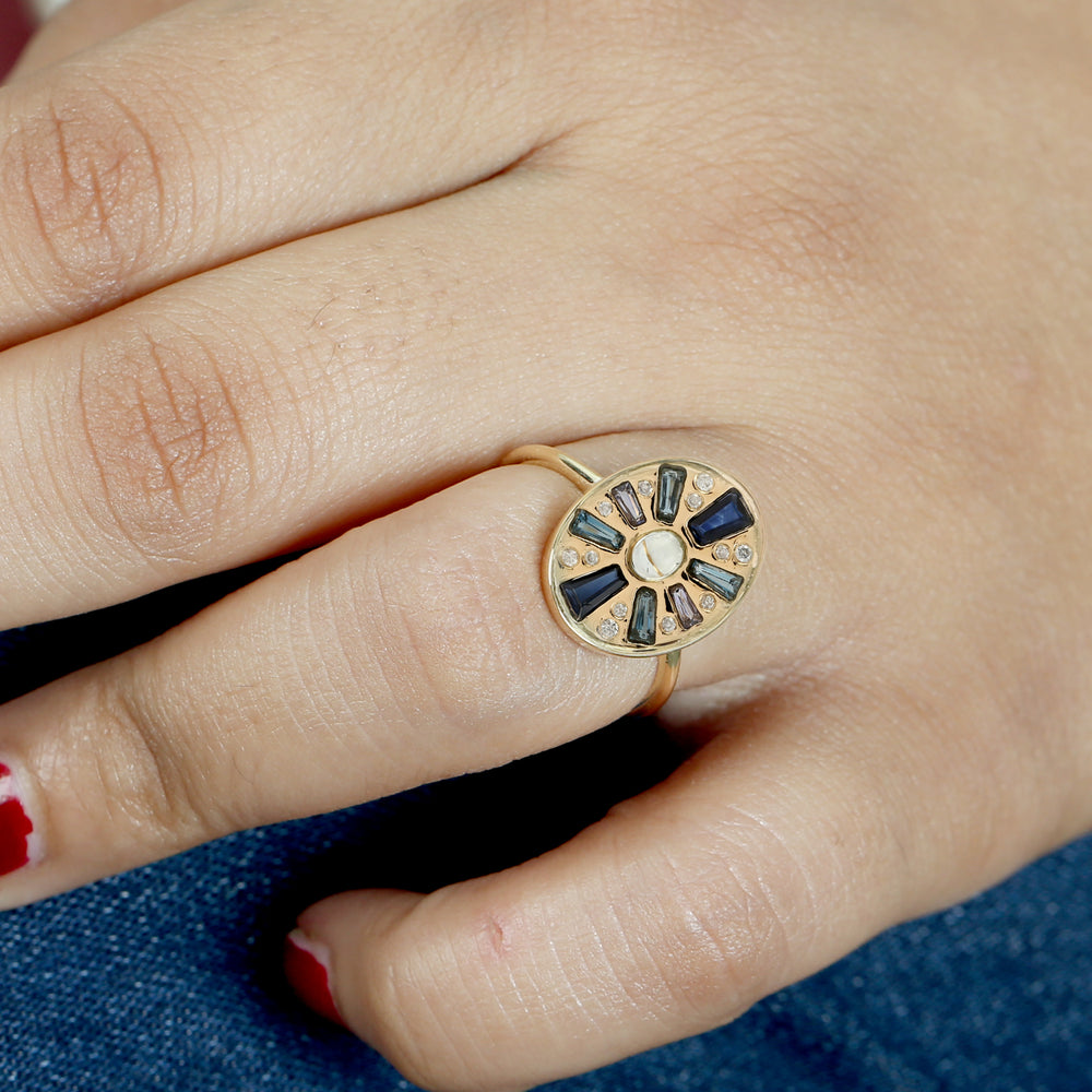Tapered Baguette Sapphire Handmade Ring In 18k Gold