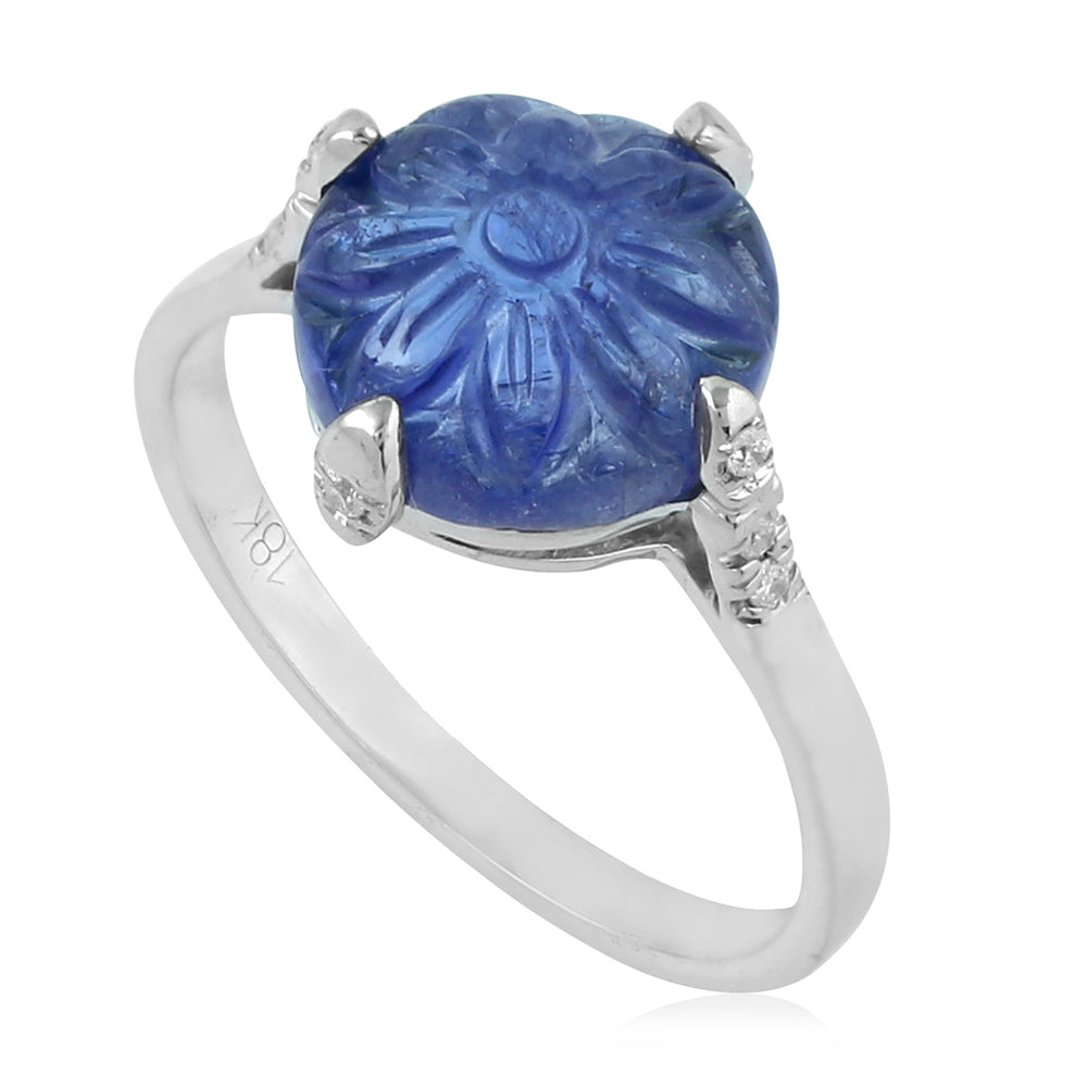 Carved 3.86ct Natural Tanzanite Cocktail Ring 18K White Gold Diamond Jewelry Gift