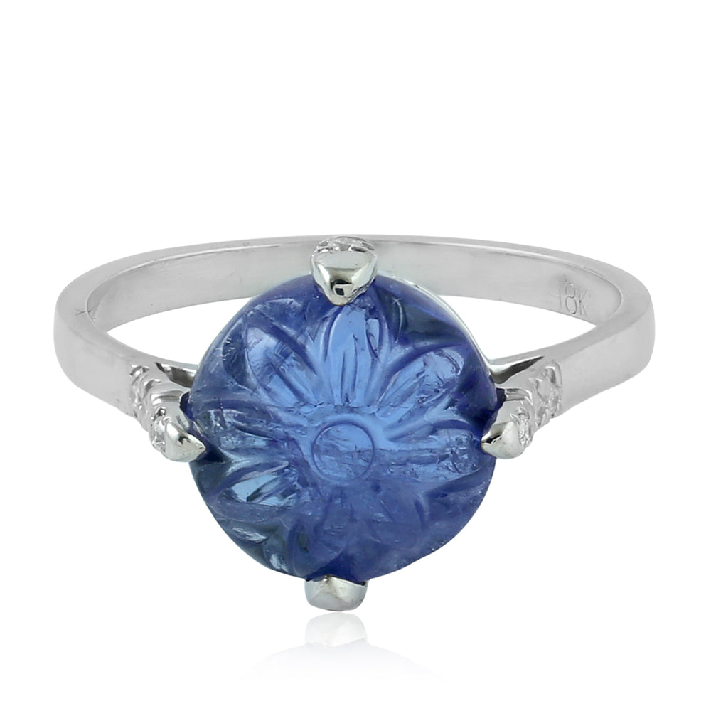 Carved 3.86ct Natural Tanzanite Cocktail Ring 18K White Gold Diamond Jewelry Gift