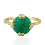 Natural Emerald Cocktail Ring 18k Yellow Gold Diamond Jewelry