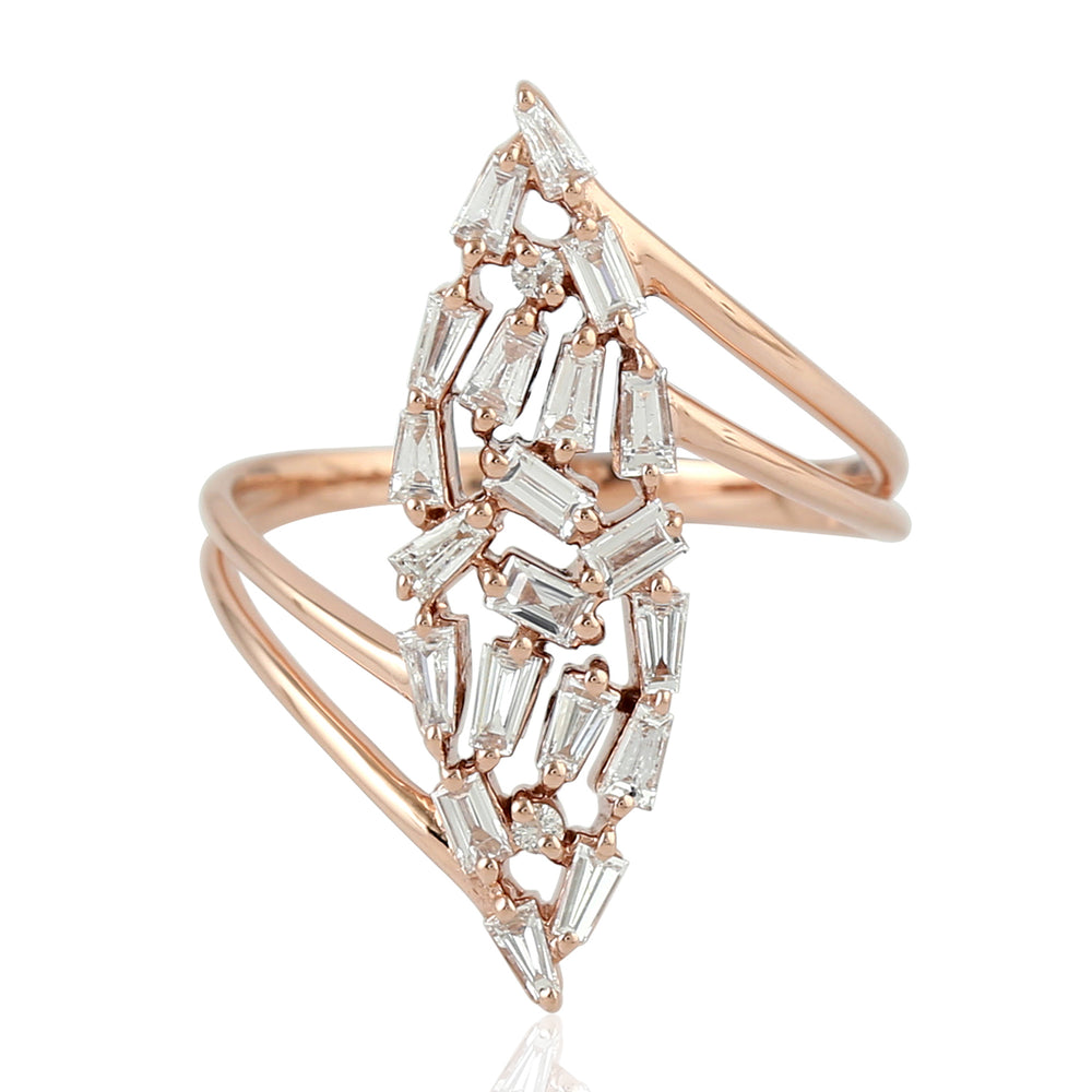 Tapered Baguette Diamond Bypass Long Ring In 18k Rose Gold