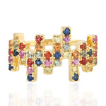 18k Yellow Gold Designer Rings Multi Sapphire Pave Zig Zag Handmade Jewelry