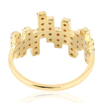 18k Yellow Gold Designer Rings Multi Sapphire Pave Zig Zag Handmade Jewelry