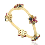 Multicolor Sapphire Floral Band Ring V Design in 18k Yellow Gold
