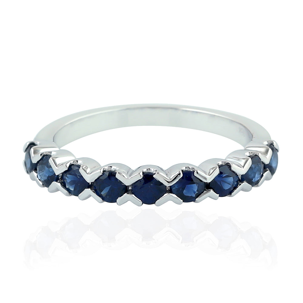 Natural Sapphire Band Ring 18k White Gold Jewelry