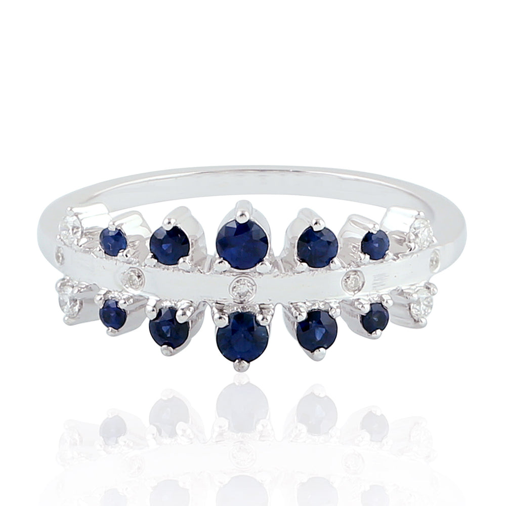 Natural Sapphire Band Ring 18K White Gold Diamond Jewelry Gift