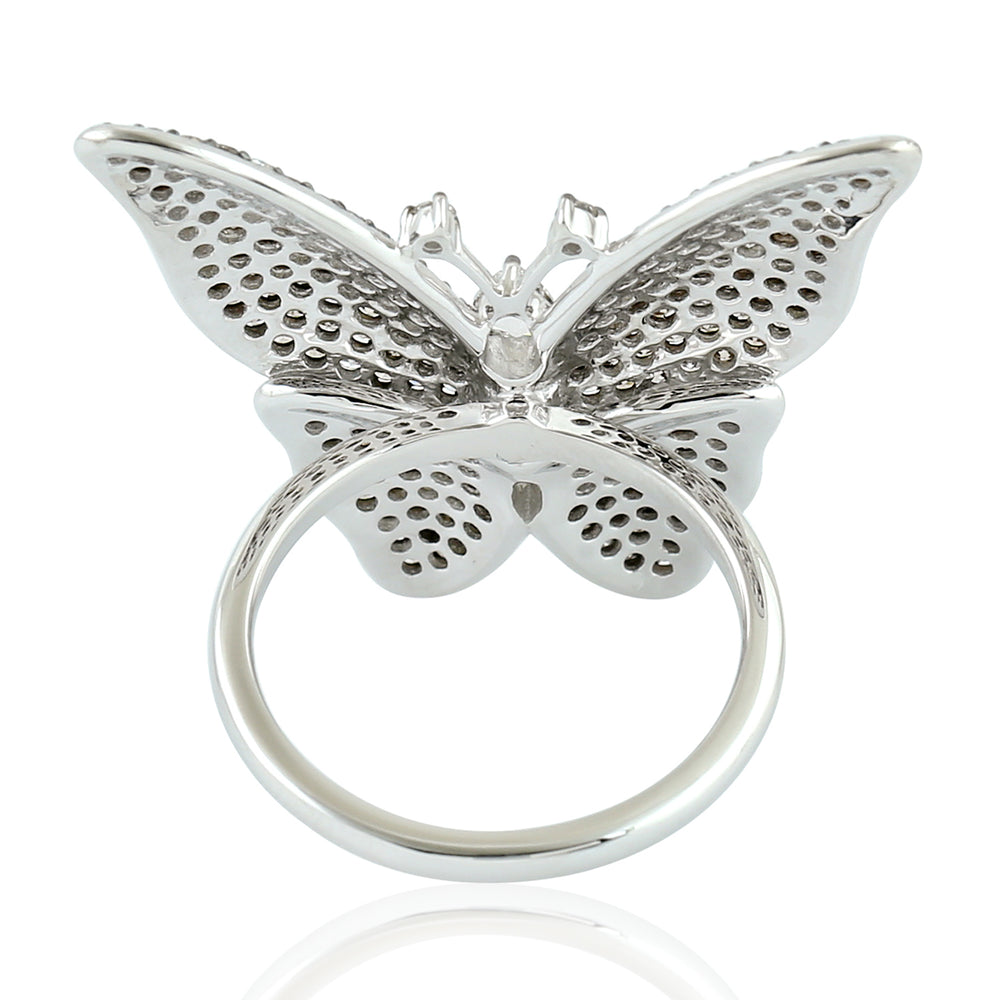18k Gold Pave Diamond Butterfly Charm Statement Ring Jewelry Gift For Her