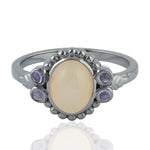 Natural Moonstone Cocktail Ring 925 Sterling Silver Tanzanite Jewelry