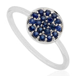 18k White Gold Blue Sapphire Pave Disc Ring Handmade Jewelry