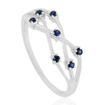 Natural Blue Sapphire 18k White Gold Criss Cross Design Ring