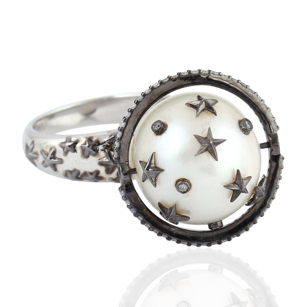 Natural Pearl Planet & Star Dome Designer Ring 925 Sterling Silver Jewelry