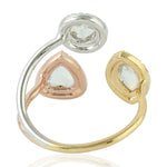 Solid 18K Gold Tri Tone Between The Finger Ring Natural Diamond Jewelry