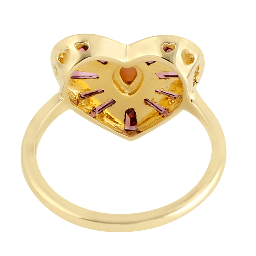 Tapered Baguette Rhodolite Tourmaline 18k Yellow Gold Heart Ring