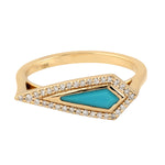 Turquoise & Studded Diamond Geometric Dainty Ring Jewelry In 18k Yellow Gold