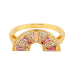 Tapered Baguette Sapphire Multiple Gemstone Pave Diamond Half-Moon Ring In 18k Yellow Gold