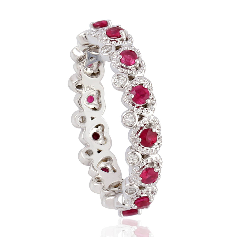 Natural Ruby Band Ring 18k White Gold Jewelry