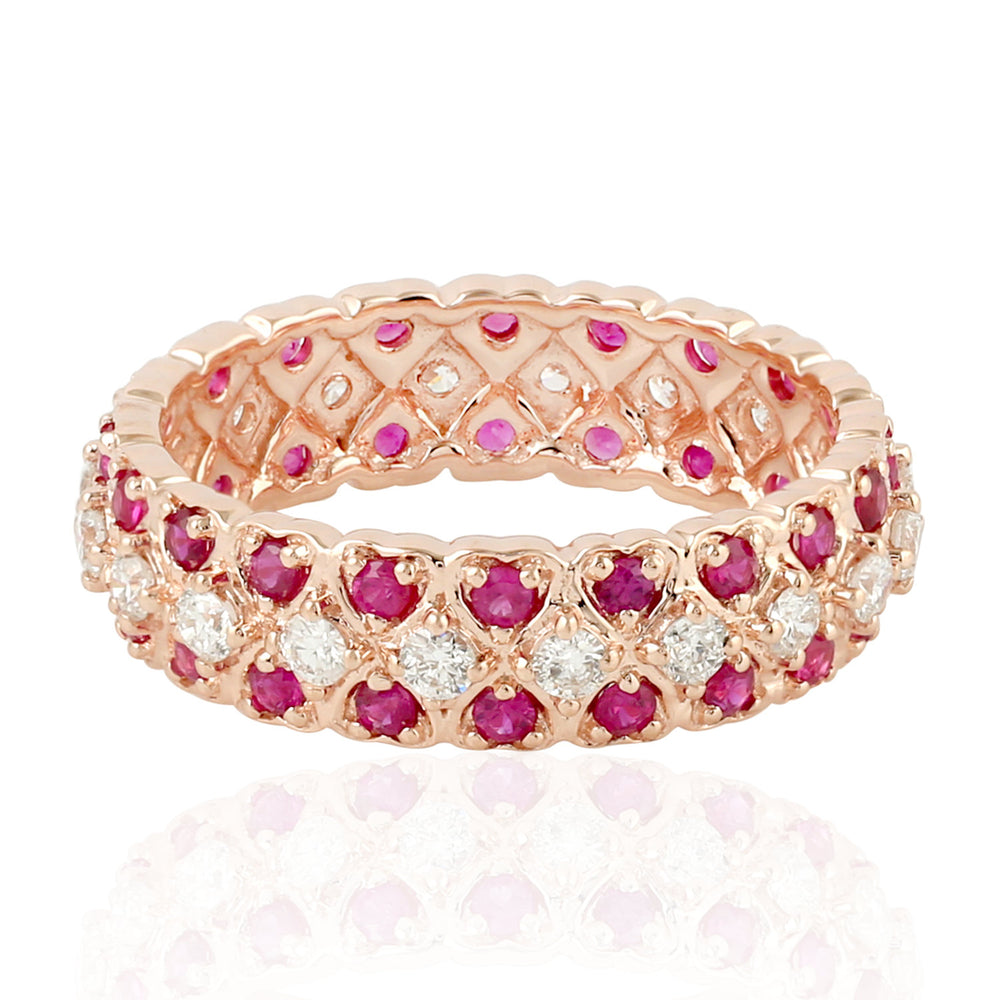 Natural Ruby & Diamond Band Ring In 18k Rose Gold Jewelry
