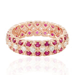 Natural Ruby & Diamond Band Ring In 18k Rose Gold Jewelry