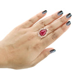 18k Yellow Gold Natural Ruby Diamond Cocktail Ring Women's Jewelry