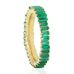Baguette Emerald Gemstone Band Ring 18k Yellow Gold Handmade Jewelry