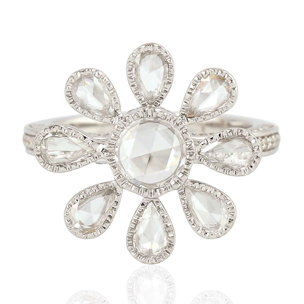 Natural Diamond Daisy Designer Band Ring 18k White Gold Jewelry