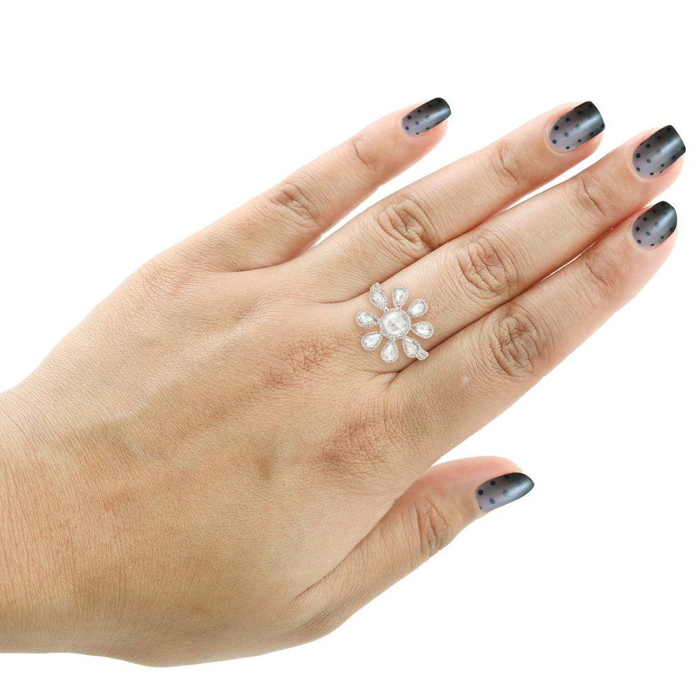 Natural Diamond Daisy Designer Band Ring 18k White Gold Jewelry