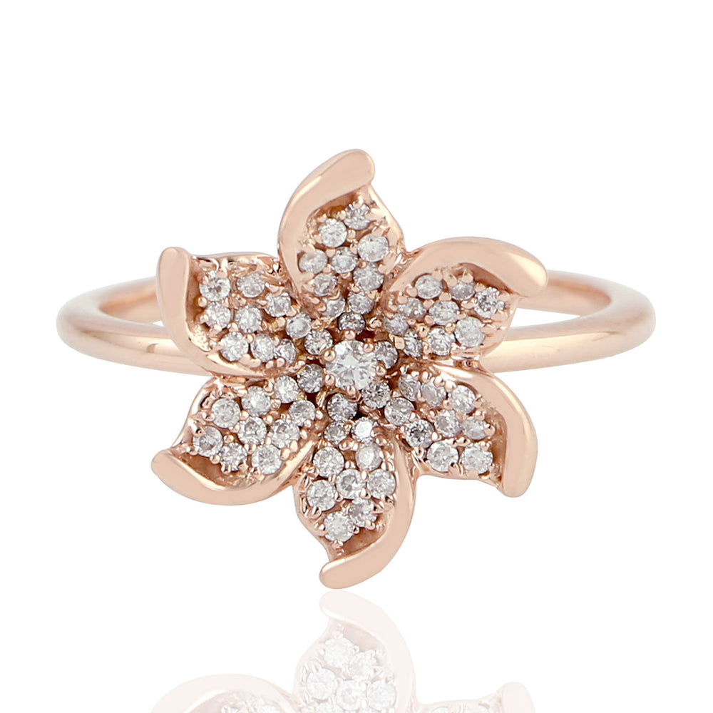 Natural Diamond Daisy Band Ring 18K Rose Gold Jewelry Gift