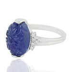 Natural Carved Tanzanite Cocktail Ring 18k White Gold Jewelry
