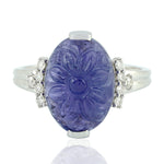 Natural Carved Tanzanite Cocktail Ring 18k White Gold Jewelry