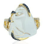 Natural Opal Pave Diamond Beautiful Cocktail Ring In 18k Yellow Gold