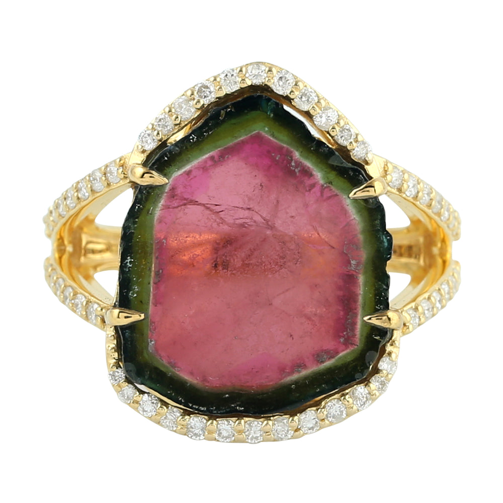 18kt Rose Gold and Pave Diamond Tourmaline Unshaped Ring Jewelry Gift