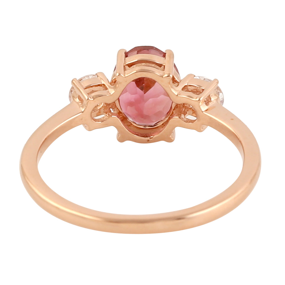 Sapphire Three Stone Ring 18k Rose Gold Tourmaline Jewelry
