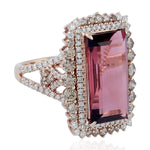 18kt Rose Gold and Pave Diamond Tourmaline Cocktail Ring Jewelry Wedding Gift