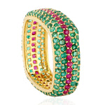 Studded Emerald Gemstone Wedding Band Ring 18k Yellow Gold Handmade Jewelry