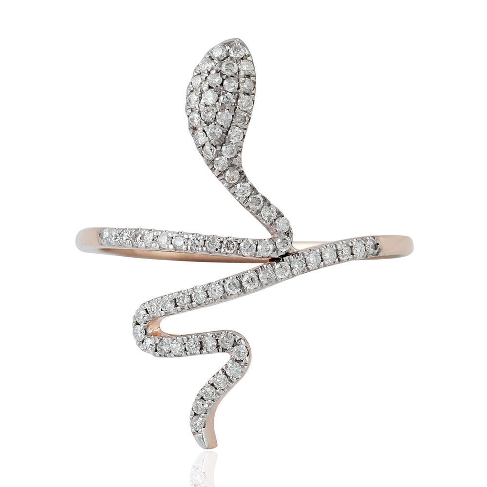 Handmade Studded Diamond Snake Wrap Ring 18k Rose Gold Jewelry Gift