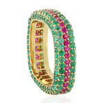 Natural Emerald Band Ring 18k Yellow Gold Ruby Jewelry