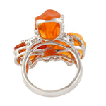 Unshaped Fire Opal Pave Diamond Sapphire Cocktail Ring In 18k White Gold