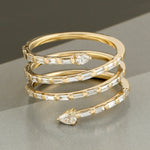 18k White Gold Spiral Band Ring Baguette Diamond Handmade Jewelry
