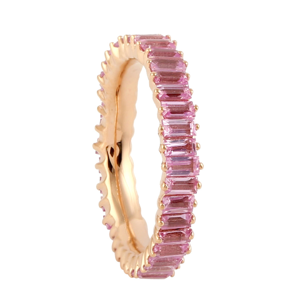 Pink Sapphire Band Ring Baguette Jewelry In 18k Rose Gold Minimal Jewelry For Her