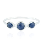 Bezel Set Sapphire Three Stone Ring 14k White Gold Gemstone Jewelry For womens